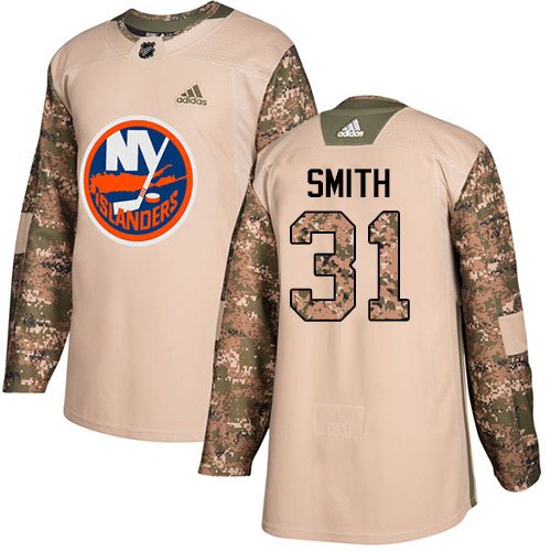 Adidas Islanders #31 Billy Smith Camo Authentic Veterans Day Stitched NHL Jersey - Click Image to Close